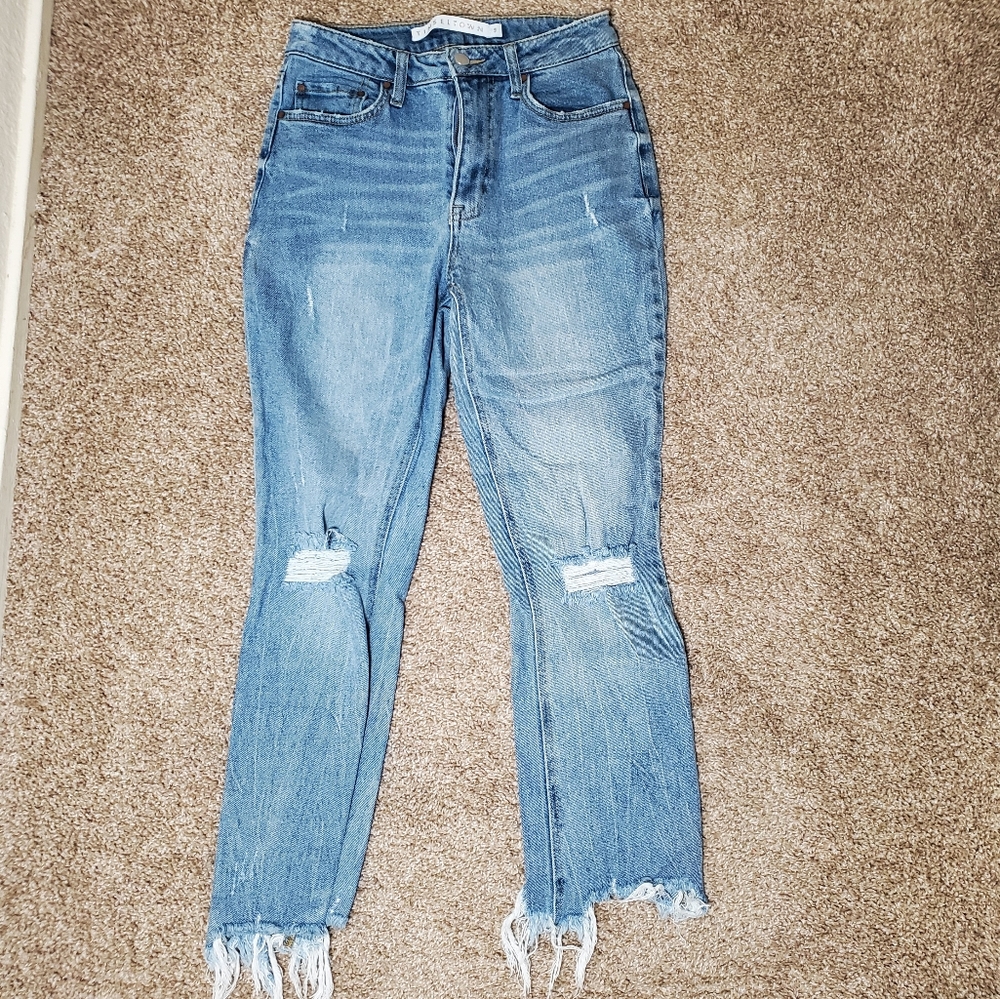 Tinseltown Light Wash Distressed Fringe Ankle Boyfriend Womens Jeans Size 5